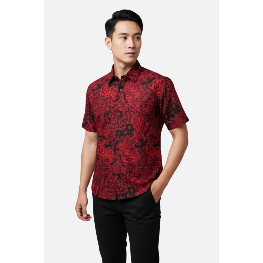 Odza Atasan Batik Couple Lengan Pendek Luaran Vest Rompi Set Baju Outer Pria Wanita Allsize Parama Merah Maroon Natal Imlek Sincia