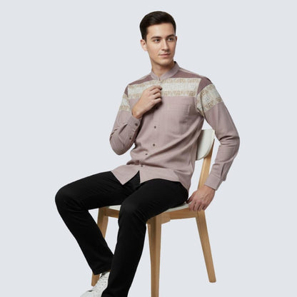 Odza Baju Koko Pria Lengan Panjang Jumbo Kemeja Muslim Regular Fit Modern Gifari Dusty Pink
