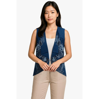 Odza Baju Batik Couple Kemeja Hem Pria Lengan Pendek Slim Fit Outer Rompi Vest Motif Biru Yogaswara