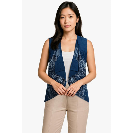 Odza Baju Batik Couple Kemeja Hem Pria Lengan Pendek Slim Fit Outer Rompi Vest Motif Biru Yogaswara