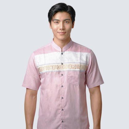 Odza Classic Baju Koko Modern Lengan Pendek Pria Atasan Muslim Regular Fit Dewasa Estisha Abu-abu