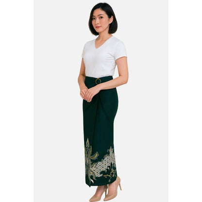 Odza Set Batik Couple Kemeja Rok Lilit Hem Couple Pria Kebaya Wanita Lengan Pendek Jumputan Hitam Priyatama Motif Setelan