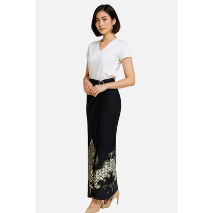 Odza Set Kemeja Rok Lilit Batik Couple Pria Wanita Lengan Pendek Kebaya Jumputan Hitam Naratama Motif Setelan