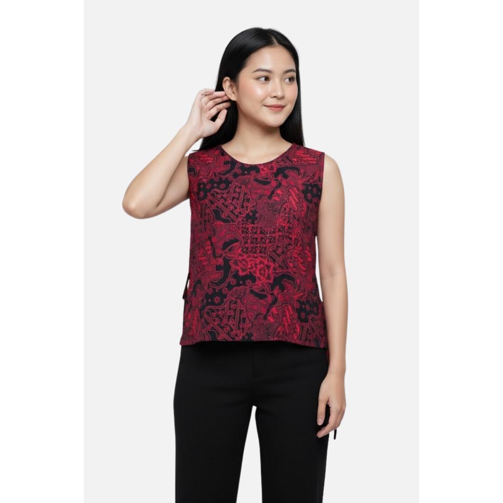 Odza Atasan Batik Couple Lengan Pendek Luaran Vest Rompi Set Baju Outer Pria Wanita Allsize Parama Merah Maroon Natal Imlek Sincia