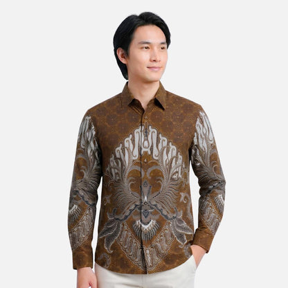 Odza Batik Couple Set Kemeja Pria Blouse Wanita Lengan Panjang 7/8 Katun Premium Kondangan Jauwe Coklat