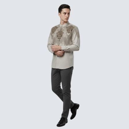 Baju Koko Kombinasi Batik Muslim Lengan Panjang Kerah Shanghai Modern Modern