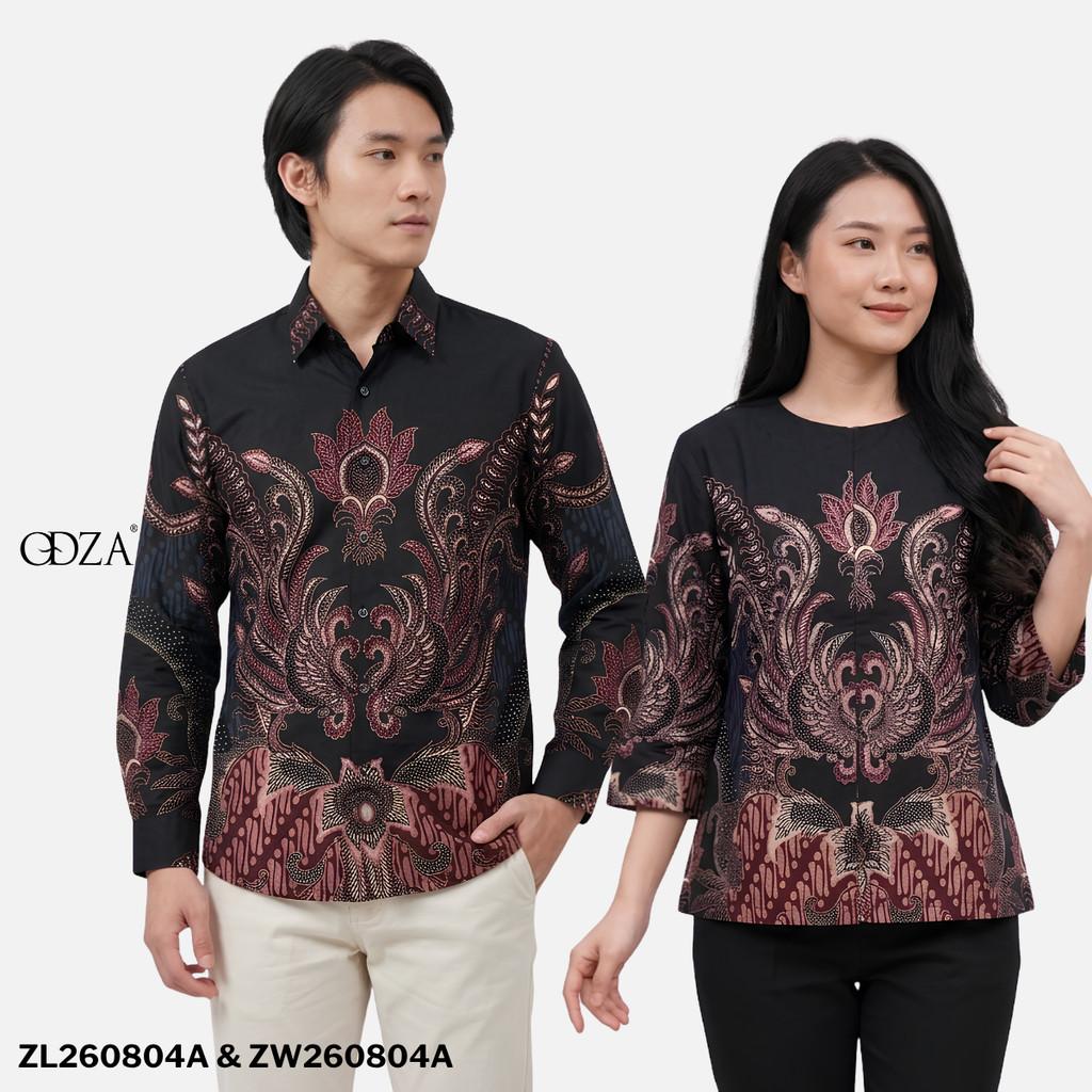 Odza Batik Couple Set Kemeja Pria Blouse Wanita Lengan Panjang 7/8 Katun Premium Kondangan Spatia Hitam Maroon