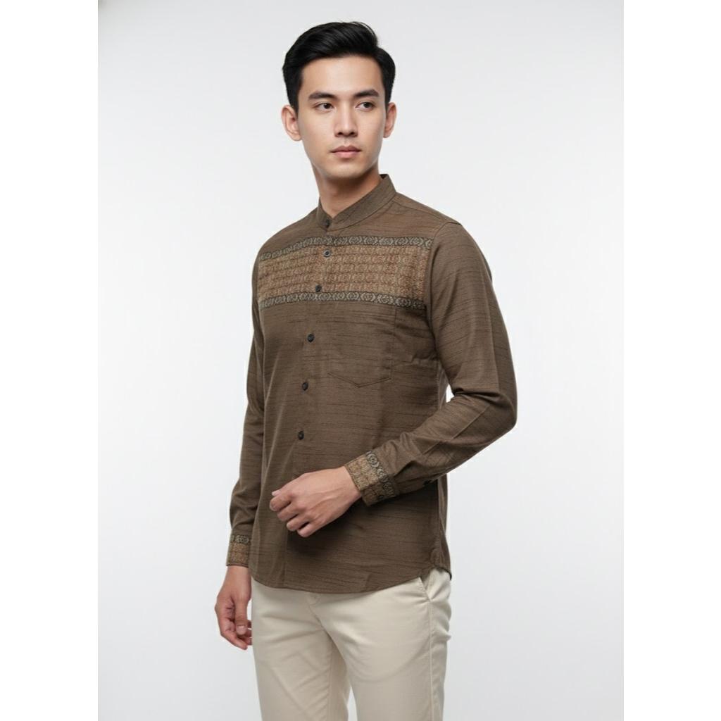 Odza Classic Baju Koko Pria Lengan Panjang Kemeja Muslim Kerah Shanghai Regular Afa Series Cocok untuk Ibadah dan Acara Resmi