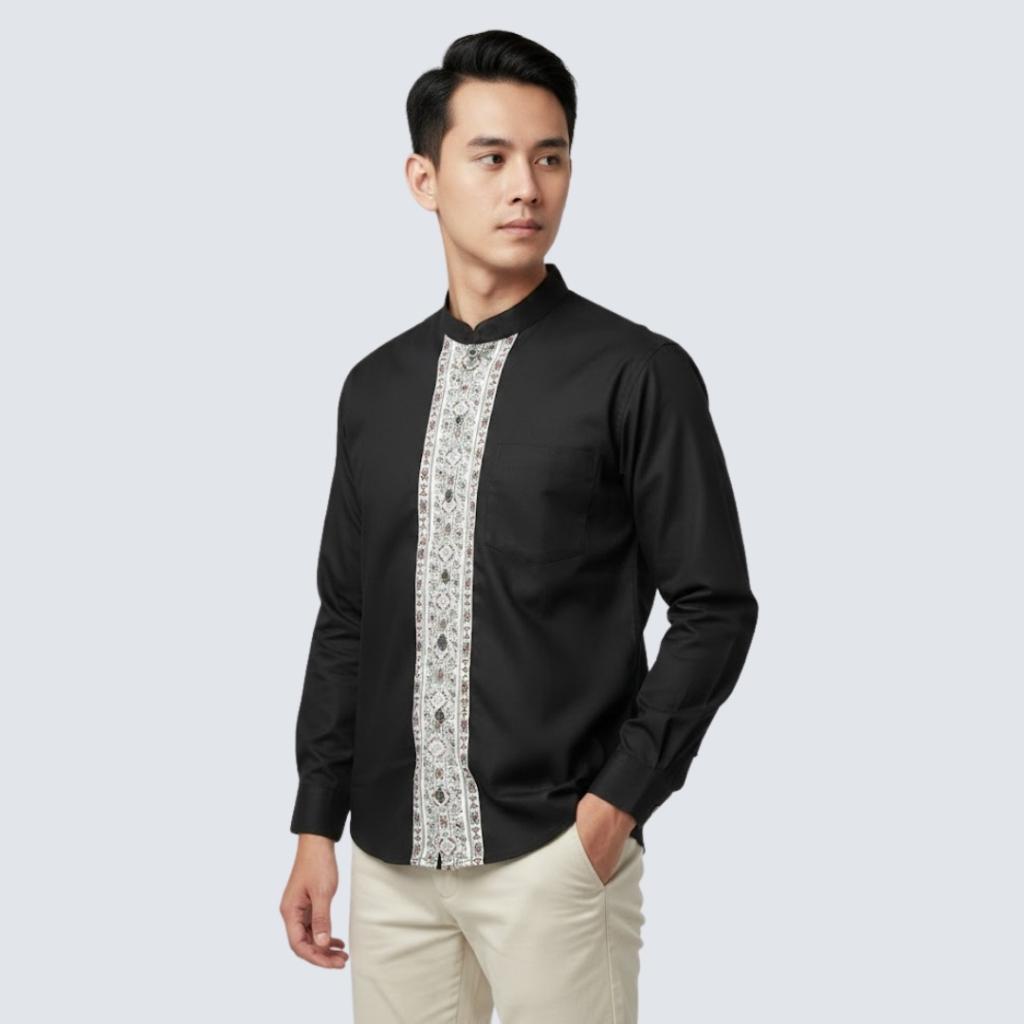Odza Baju Koko Pria Lengan Panjang Jumbo Modern Baju Muslim Dewasa Cowok Regular Bukhori Biru Muda