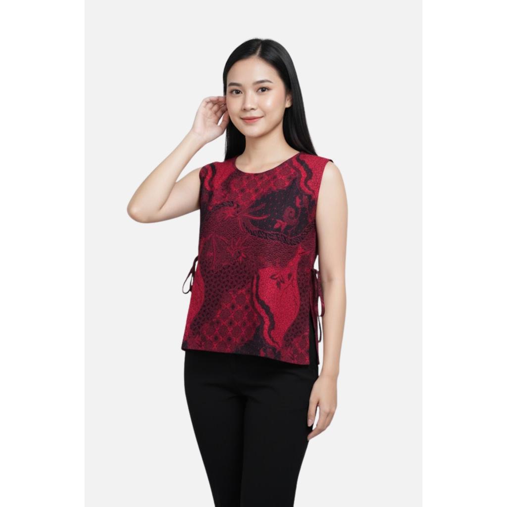 Odza Atasan Batik Couple Lengan Pendek Luaran Vest Rompi Set Baju Outer Pria Wanita Allsize Parama Merah Maroon Natal Imlek Sincia