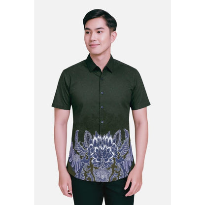 Odza Batik Couple Keluarga Kemeja Hem Pria Baju Lengan Pendek Outer Rompi Vest Pasangan Motif Hijau Jumbo Widyanata