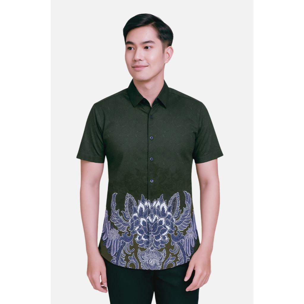 Odza Batik Couple Keluarga Kemeja Hem Pria Baju Lengan Pendek Outer Rompi Vest Pasangan Motif Hijau Jumbo Widyanata