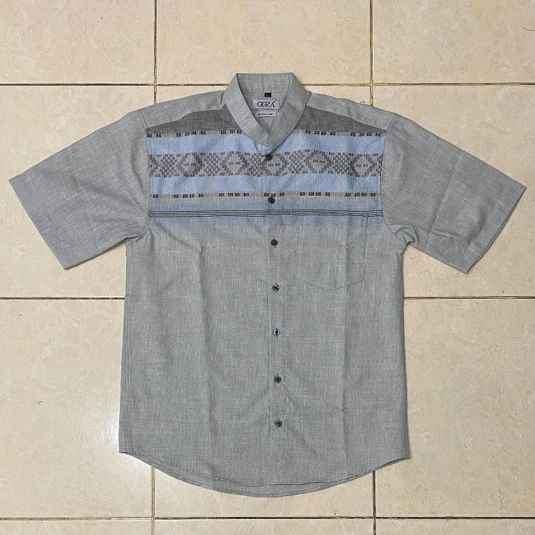 Odza Classic Baju Kemeja Koko Pria Lengan Pendek Regular Fit Atasan Kerah Shanghai Kaivan Abu Biru