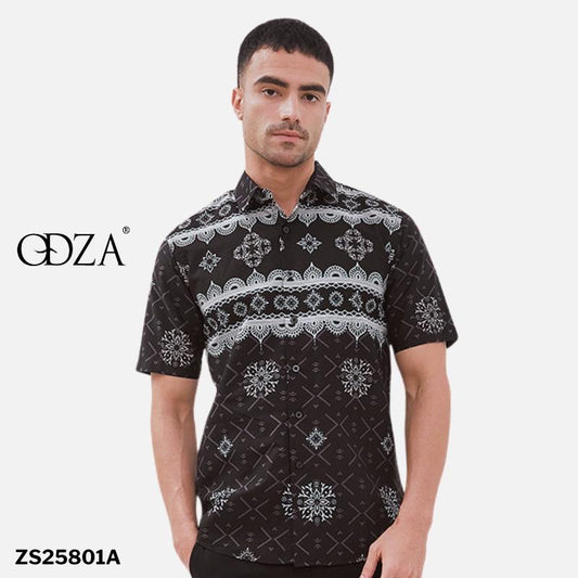 ODZA Classic Kemeja Batik Pria Lengan Pendek Slim Fit Regular Jumbo Kasual Modern Cretaria Bahan Katun Nyaman Motif Elegan