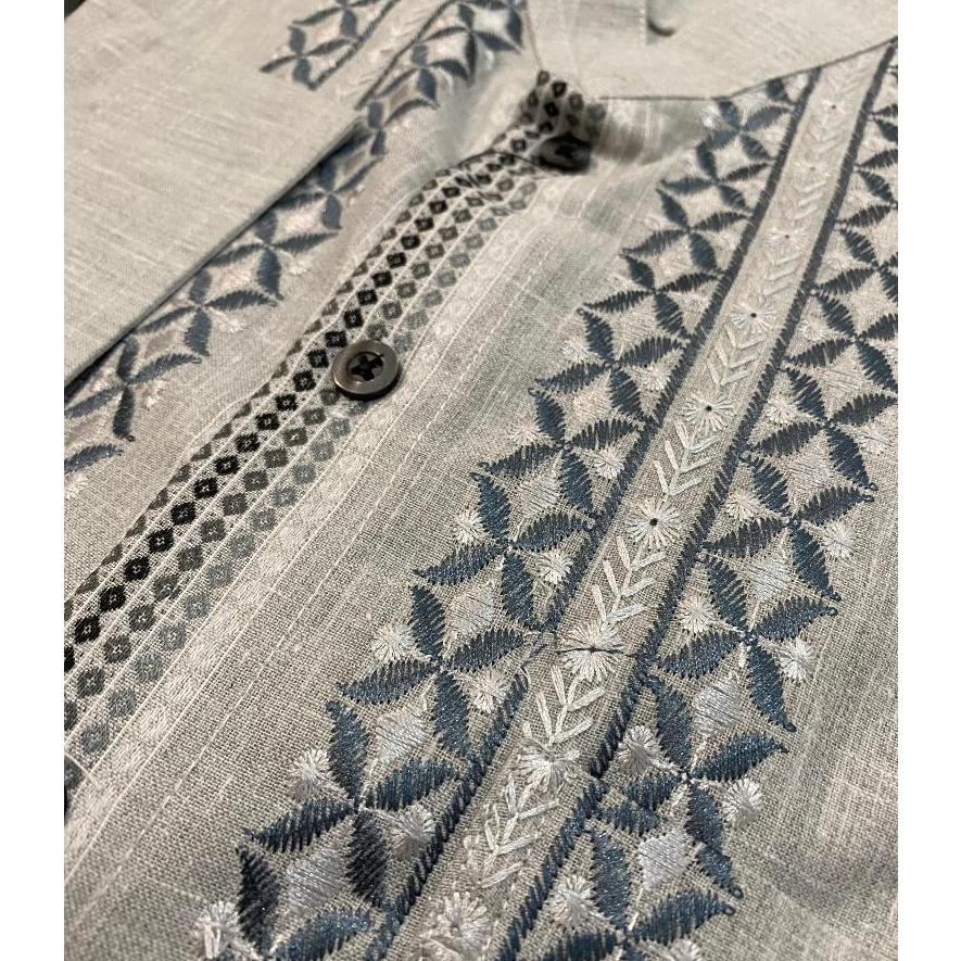 Odza Signature Baju Koko Regular Fit Lengan Panjang Bordir Timbul Kemeja Kerah Shanghai Pria Muslim Abizer Abu-abu