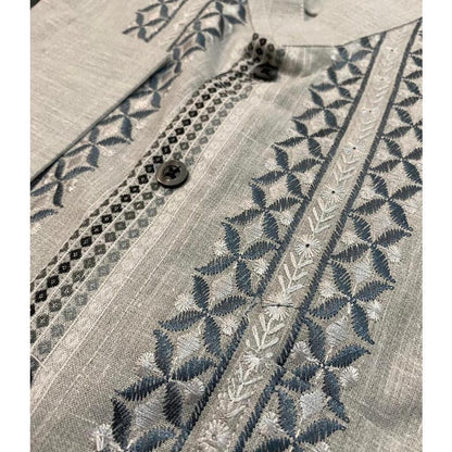 Odza Signature Baju Koko Regular Fit Lengan Panjang Bordir Timbul Kemeja Kerah Shanghai Pria Muslim Abizer Abu-abu