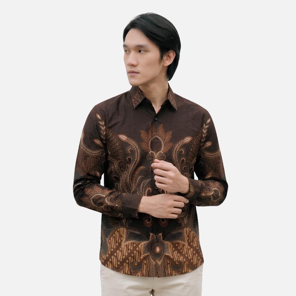 Odza Batik Couple Set Kemeja Pria Blouse Wanita Lengan Panjang 7/8 Katun Premium Kondangan Dakupa Coklat Tua