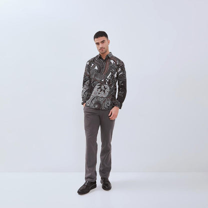 ODZACLASSIC Kemeja Batik Pria Lengan Panjang Daramatsa Hitam Coklat Premium Slim Fit Regular Jumbo ZL25803A Nyaman Motif Elegan