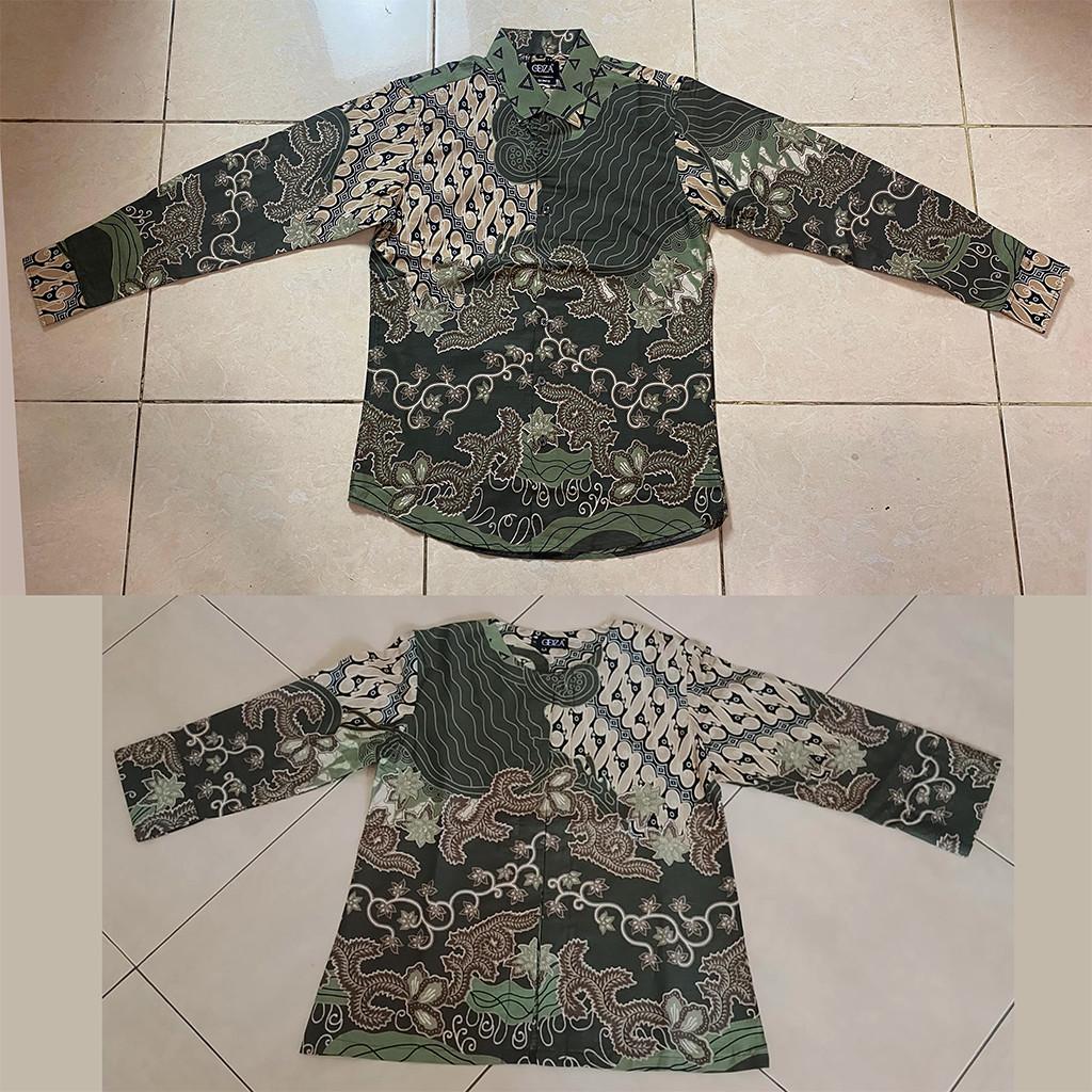 Odza Batik Couple Set Kemeja Pria Blouse Wanita Lengan Panjang 7/8 Cotton Printing Slim Fit Jumbo Dakota Hijau