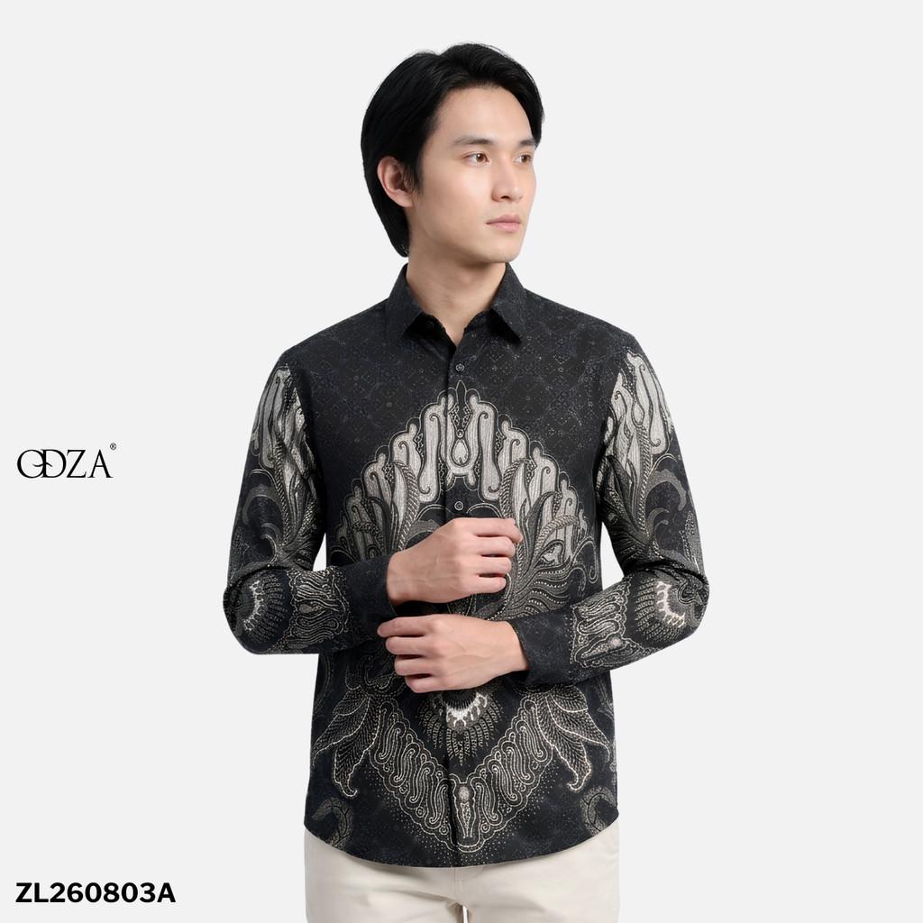 Odza Batik Couple Set Kemeja Pria Blouse Wanita Lengan Panjang 7/8 Cotton Printing Slim Fit Jumbo Arunawa Hitam Abu-abu