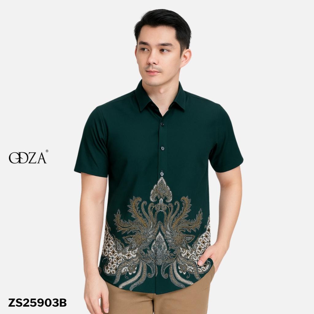 Odza Set Batik Couple Kemeja Rok Lilit Hem Couple Pria Kebaya Wanita Lengan Pendek Jumputan Hitam Priyatama Motif Setelan