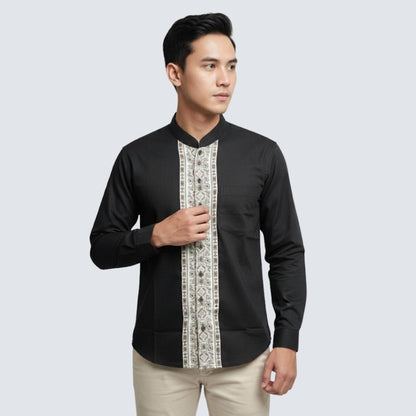 Odza Baju Koko Pria Lengan Panjang Jumbo Modern Baju Muslim Dewasa Cowok Regular Bukhori Biru Muda