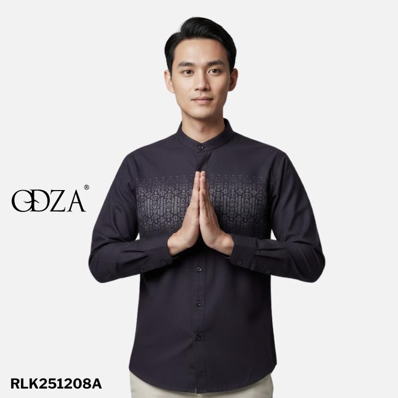 Odza Baju Koko Lengan Panjang Pria Kemeja Muslim Katun Regular Fit Bagisha Ungu Tua