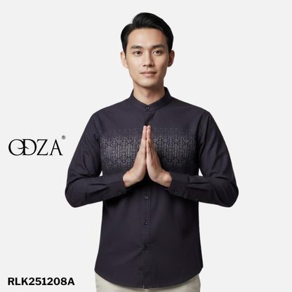 Odza Baju Koko Lengan Panjang Pria Kemeja Muslim Katun Regular Fit Bagisha Ungu Tua