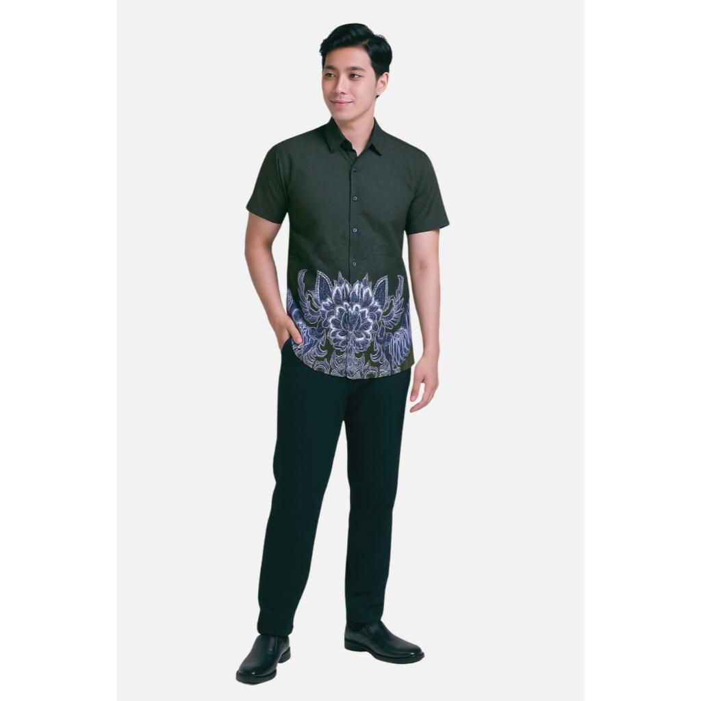 Odza Batik Couple Keluarga Kemeja Hem Pria Baju Lengan Pendek Outer Rompi Vest Pasangan Motif Hijau Jumbo Widyanata