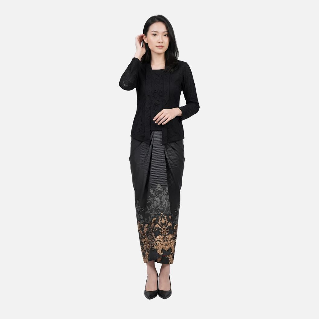 Odza Rok Lilit Batik Wanita Panjang Allsize Bawahan Kebaya Kondangan Wisuda Helena Hitam Abu-abu