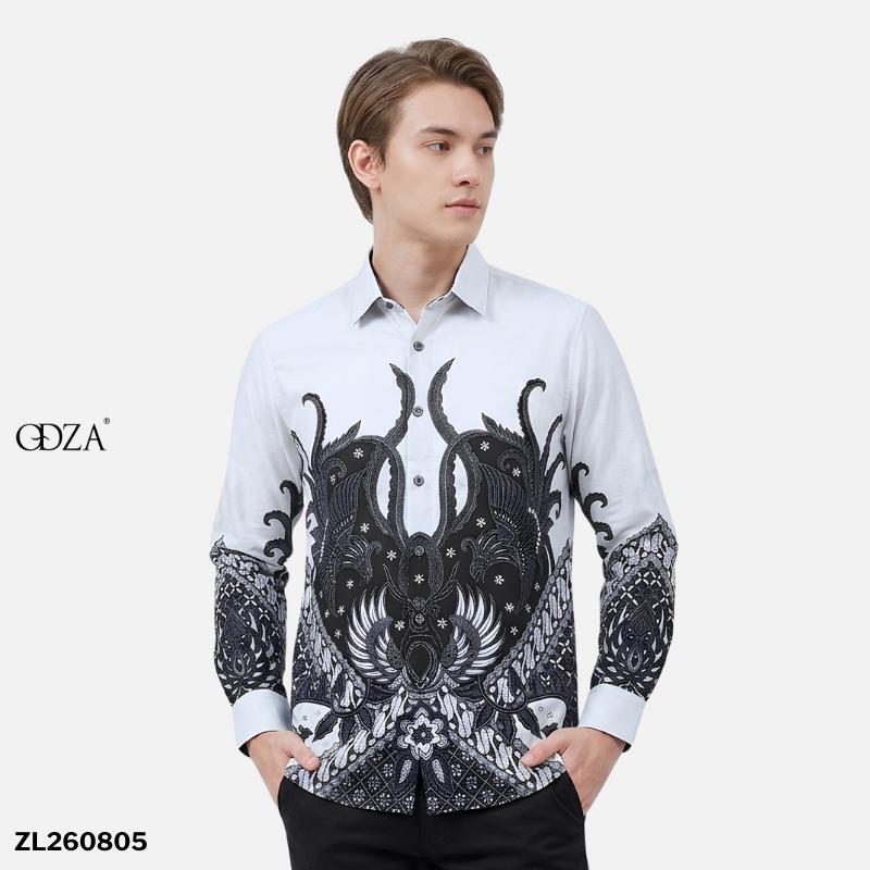 Odza Kemeja Batik Pria Slim Fit Lengan Panjang Katun Premium Baju Kerja Kondangan Saktora
