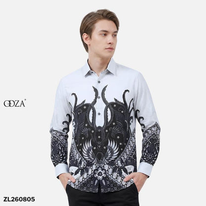 Odza Kemeja Batik Pria Slim Fit Lengan Panjang Katun Premium Baju Kerja Kondangan Saktora