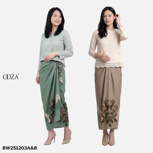 Odza Rok Lilit Batik Wanita Panjang Allsize Bawahan Kebaya Kondangan Wisuda Cleopatra Sage Coklat