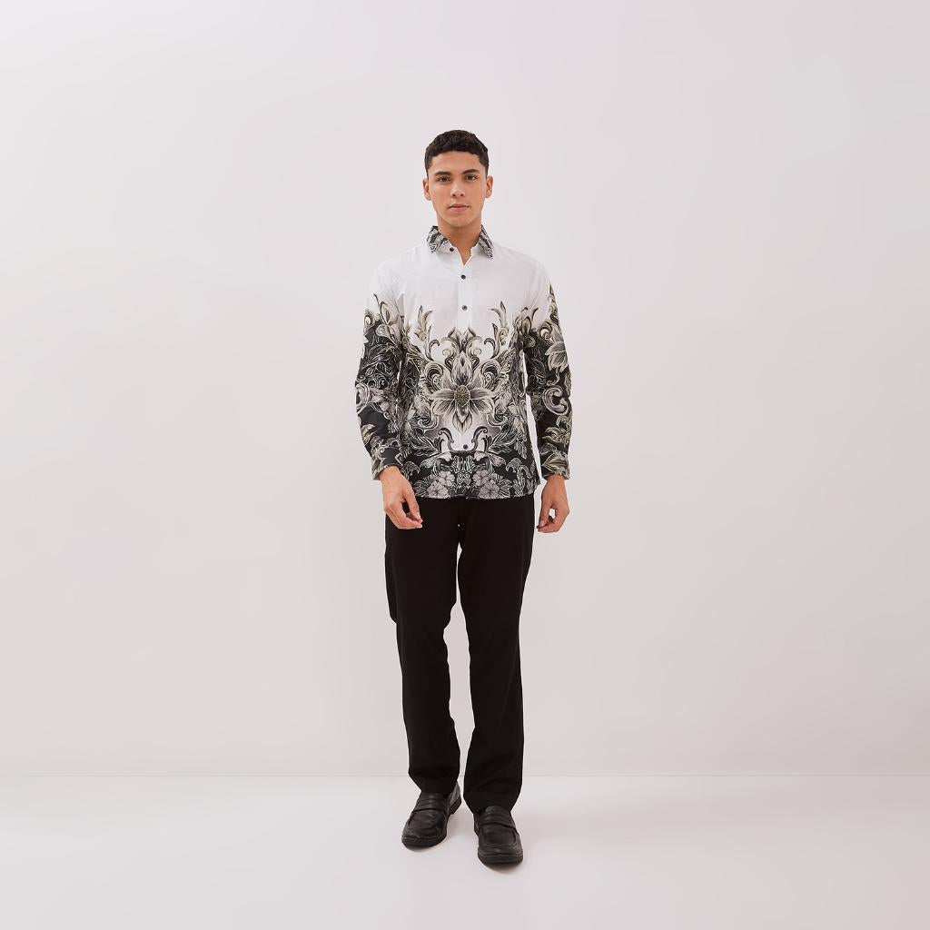 Odza Baju Kemeja Batik Pria Slim Regular Fit Lengan Panjang Mewah Saktora