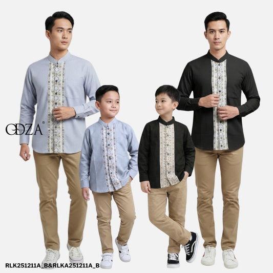Odza Baju Koko Couple Bapak Anak Lengan Panjang Arabish Abu Tua Kemeja Muslim Ayah Anak Regular Fit Minimalis Bahan Halus Adem