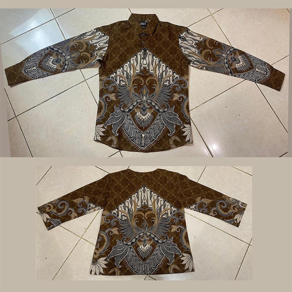 Odza Batik Couple Set Kemeja Pria Blouse Wanita Lengan Panjang 7/8 Katun Premium Kondangan Jauwe Coklat