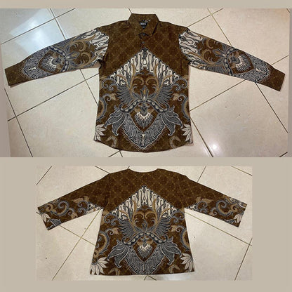 Odza Batik Couple Set Kemeja Pria Blouse Wanita Lengan Panjang 7/8 Katun Premium Kondangan Jauwe Coklat