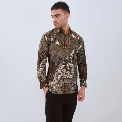 ODZACLASSIC Kemeja Batik Pria Lengan Panjang Daramatsa Hitam Coklat Premium Slim Fit Regular Jumbo ZL25803A Nyaman Motif Elegan