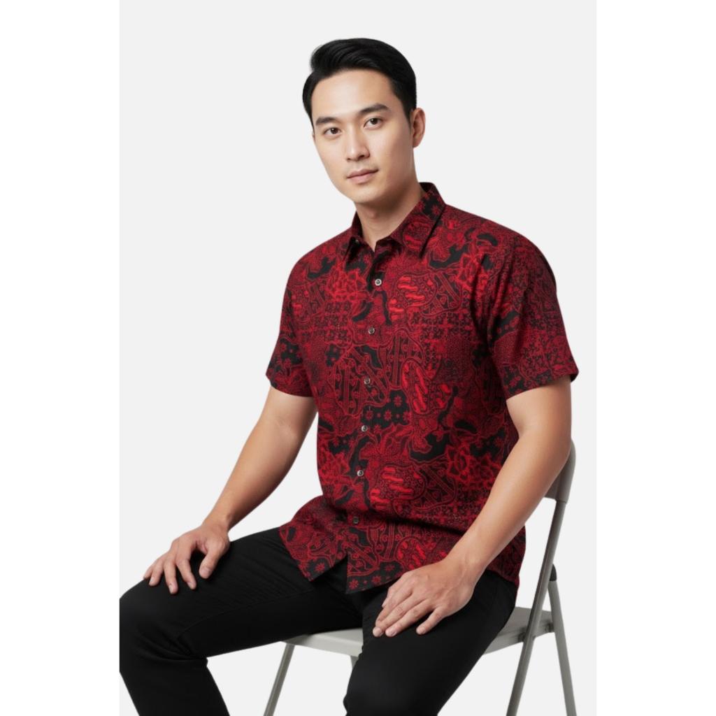 Odza Atasan Batik Couple Lengan Pendek Luaran Vest Rompi Set Baju Outer Pria Wanita Allsize Parama Merah Maroon Natal Imlek Sincia