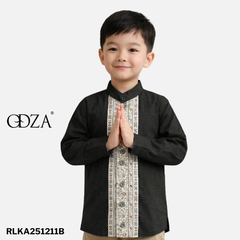 Odza Baju Koko Couple Bapak Anak Lengan Panjang Arabish Abu Tua Kemeja Muslim Ayah Anak Regular Fit Minimalis Bahan Halus Adem