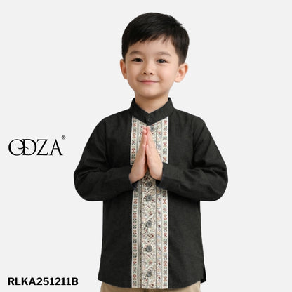 Odza Baju Koko Couple Bapak Anak Lengan Panjang Arabish Abu Tua Kemeja Muslim Ayah Anak Regular Fit Minimalis Bahan Halus Adem