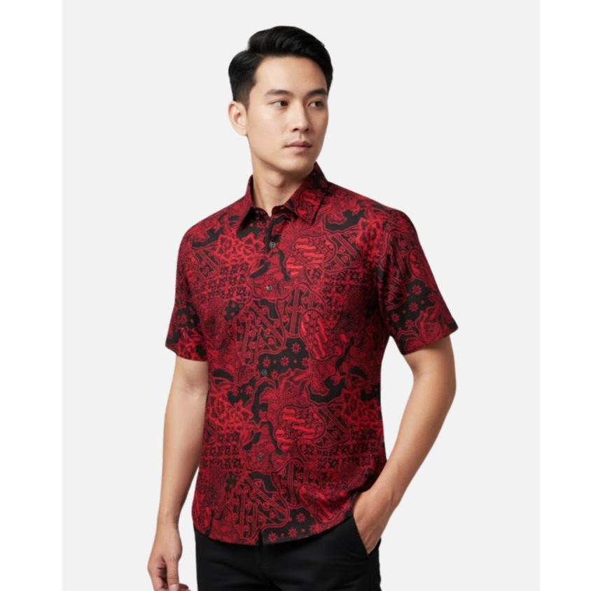 Odza Atasan Batik Couple Lengan Pendek Luaran Vest Rompi Set Baju Outer Pria Wanita Allsize Parama Merah Maroon Natal Imlek Sincia