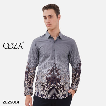 Odza Baju Atasan Kemeja Batik Pria Modern Slim Fit Solo Lengan Panjang Jumbo Didikia
