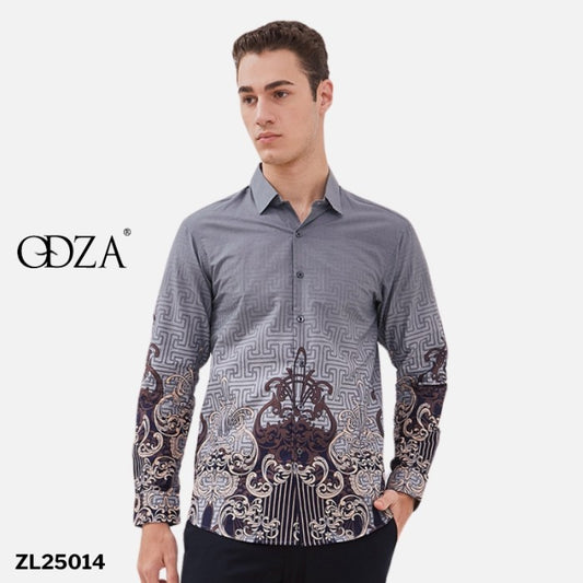 Odza Baju Atasan Kemeja Batik Pria Modern Slim Fit Solo Lengan Panjang Jumbo Didikia