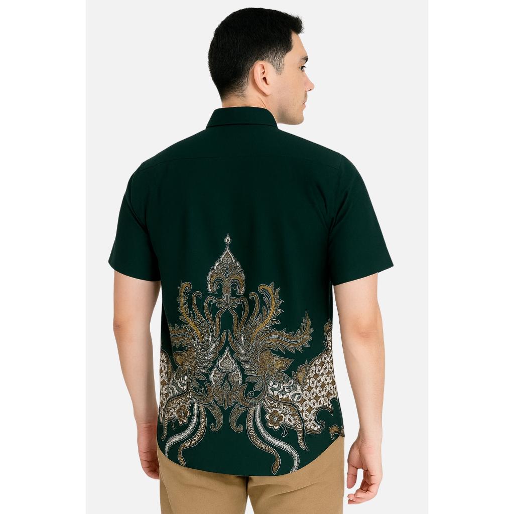 Odza Set Batik Couple Kemeja Rok Lilit Hem Couple Pria Kebaya Wanita Lengan Pendek Jumputan Hitam Priyatama Motif Setelan