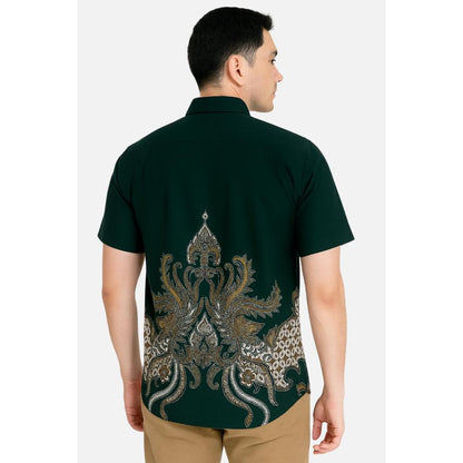 Odza Set Batik Couple Kemeja Rok Lilit Hem Couple Pria Kebaya Wanita Lengan Pendek Jumputan Hitam Priyatama Motif Setelan