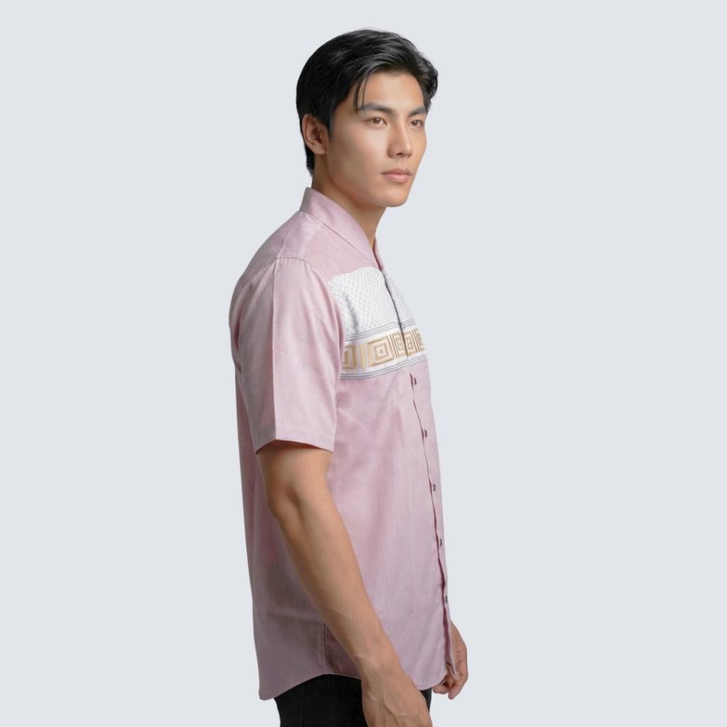 Odza Baju Koko Muslim Pria Lengan Pendek Regular Fit Jumbo Alkrama Dusty Pink