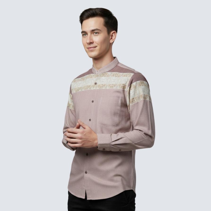 Odza Baju Koko Pria Lengan Panjang Jumbo Kemeja Muslim Regular Fit Modern Gifari Dusty Pink