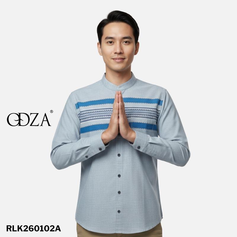 Odza Baju Koko Lengan Panjang Kombinasi Pria Regular fit Modern Kemeja Muslim Modern Batris Biru