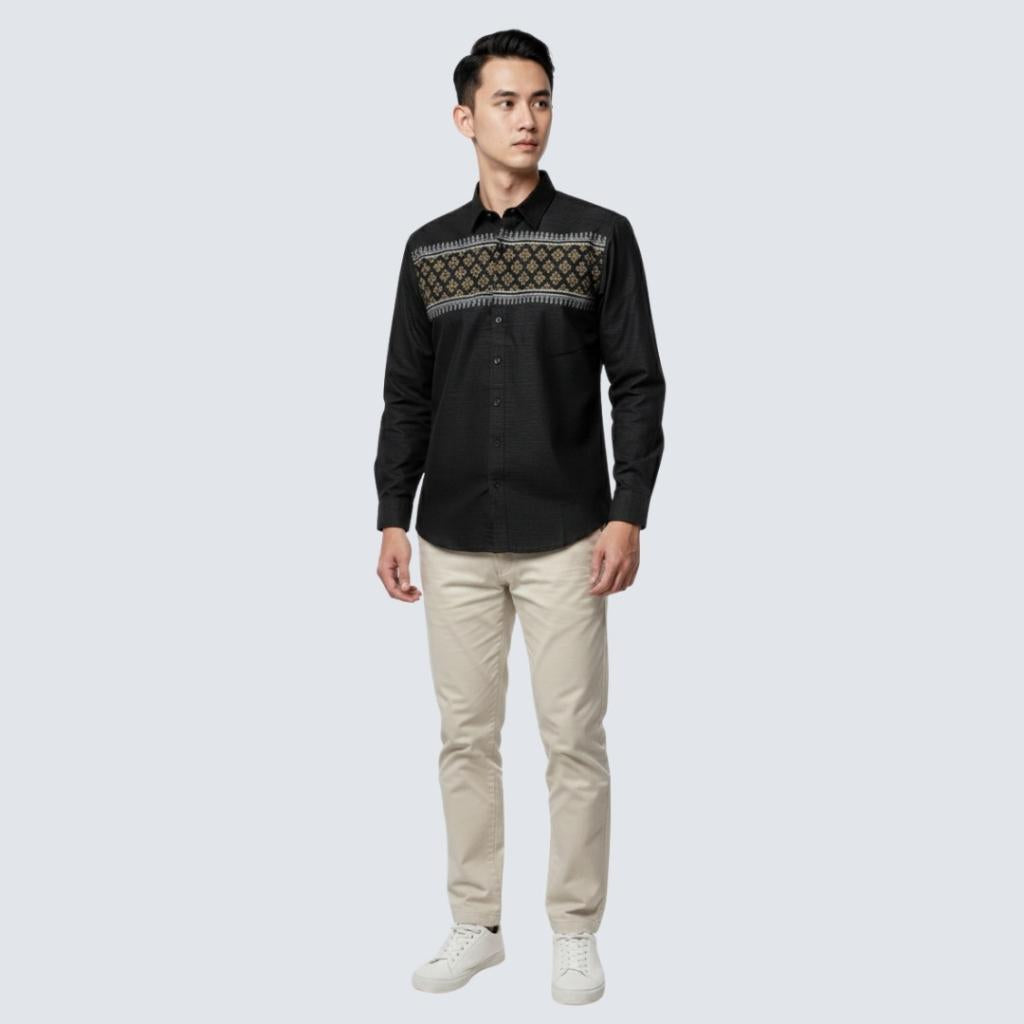 Odza Baju Koko Pria Lengan Panjang Modern Regular Fit Kemeja Atasan Muslim Size Besar Aafiyah Abu-abu